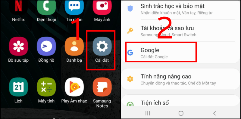 Vào phần cài đặt Google