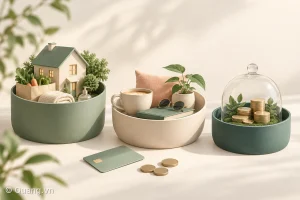 Minh họa ba nhóm tiền theo quy tắc 50/30/20: thiết yếu, mong muốn và tiết kiệm.