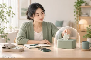 Người phụ nữ để tiền vào hộp dự phòng, minh họa quỹ khẩn cấp.