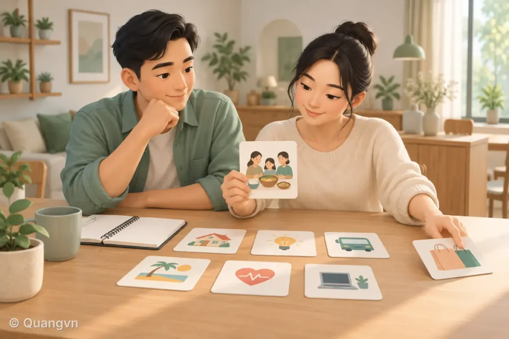 Hai người cùng chọn những khoản chi muốn giữ và có thể điều chỉnh.