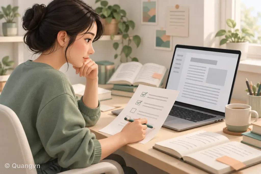 Người viết rà soát bản nháp bằng bảng kiểm trước khi đăng.